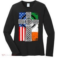 Irish American USA Flag Celtic Cross St Patrick's Day Women's Long Sleeve Shirt thumb 0