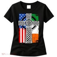 Irish American USA Flag Celtic Cross St Patrick's Day Women's T-Shirt thumb 0