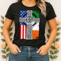 Irish American USA Flag Celtic Cross St Patrick's Day Women's T-Shirt thumb 2