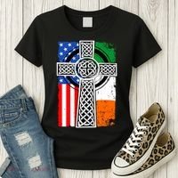 Irish American USA Flag Celtic Cross St Patrick's Day Women's T-Shirt thumb 3