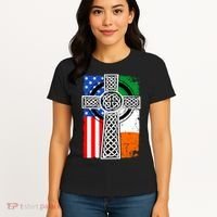 Irish American USA Flag Celtic Cross St Patrick's Day Women's T-Shirt thumb 4