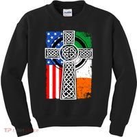 Irish American USA Flag Celtic Cross St Patrick's Day Kids Sweatshirt thumb 0