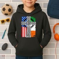 Irish American USA Flag Celtic Cross St Patrick's Day Kids Hoodie thumb 2