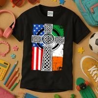 Irish American USA Flag Celtic Cross St Patrick's Day Kids T-Shirt thumb 3