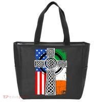 Irish American USA Flag Celtic Cross St Patrick's Day Tote Bag thumb 0