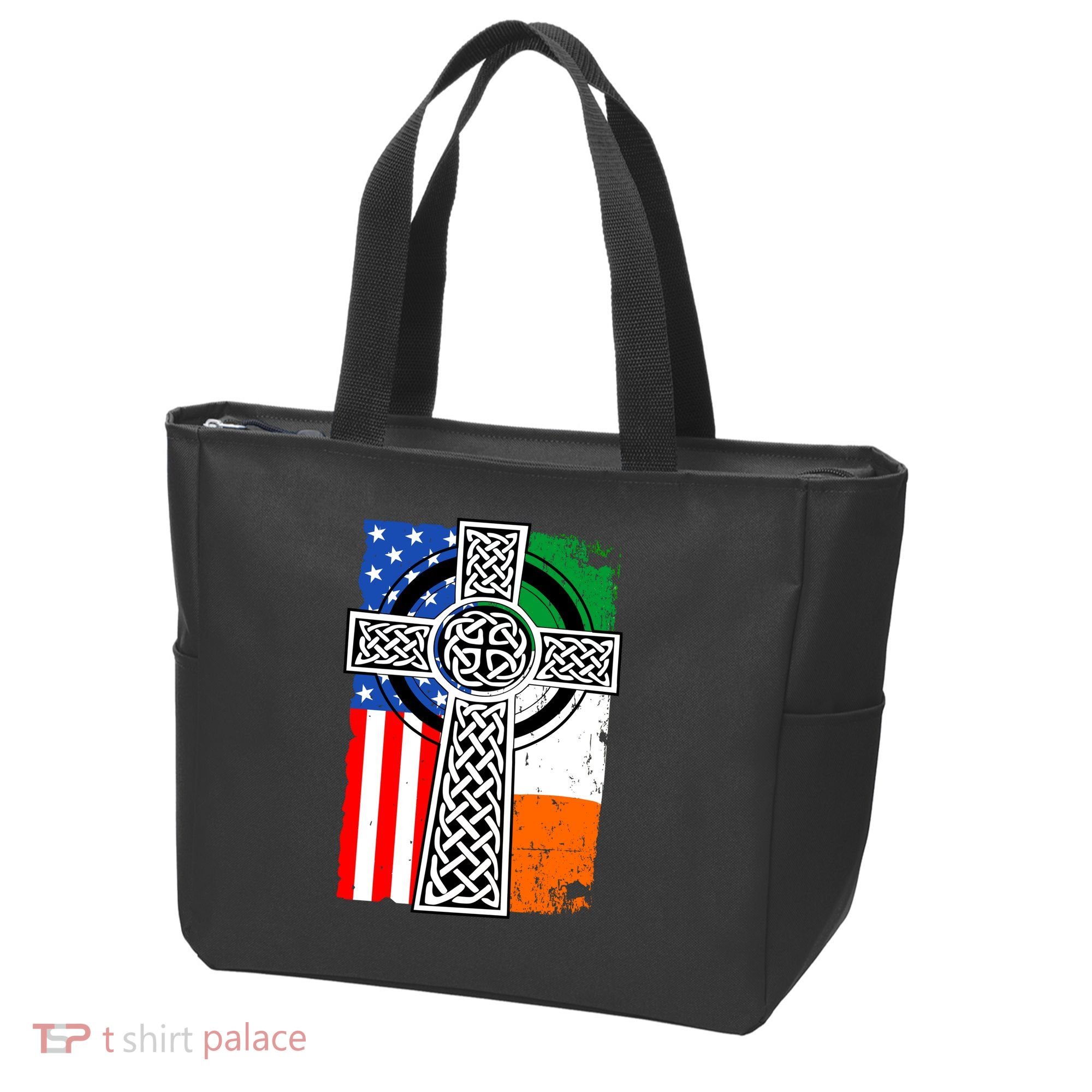 Irish American USA Flag Celtic Cross St Patrick's Day Tote Bag