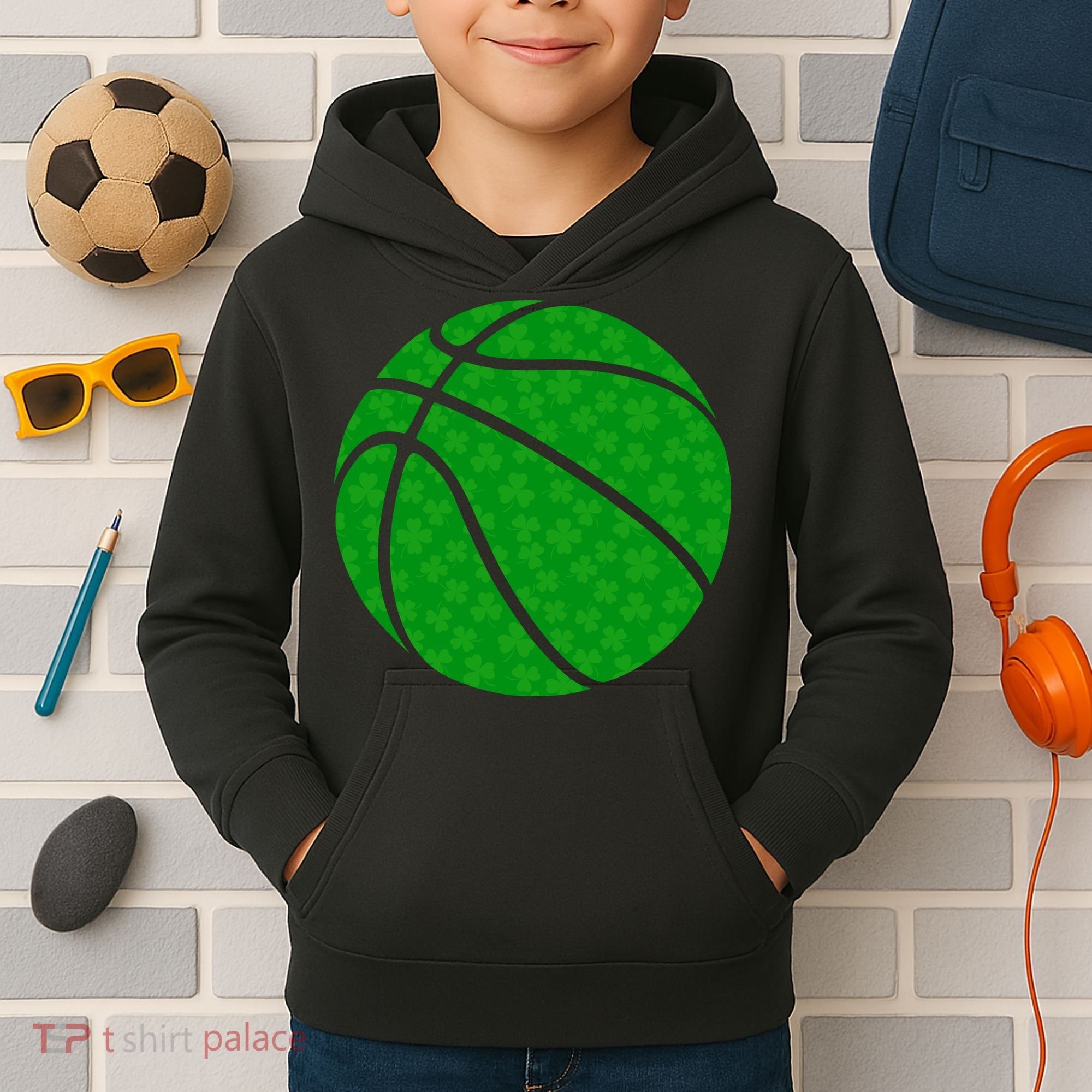 Irish Basketball Shamrock Clover Kids Hoodie