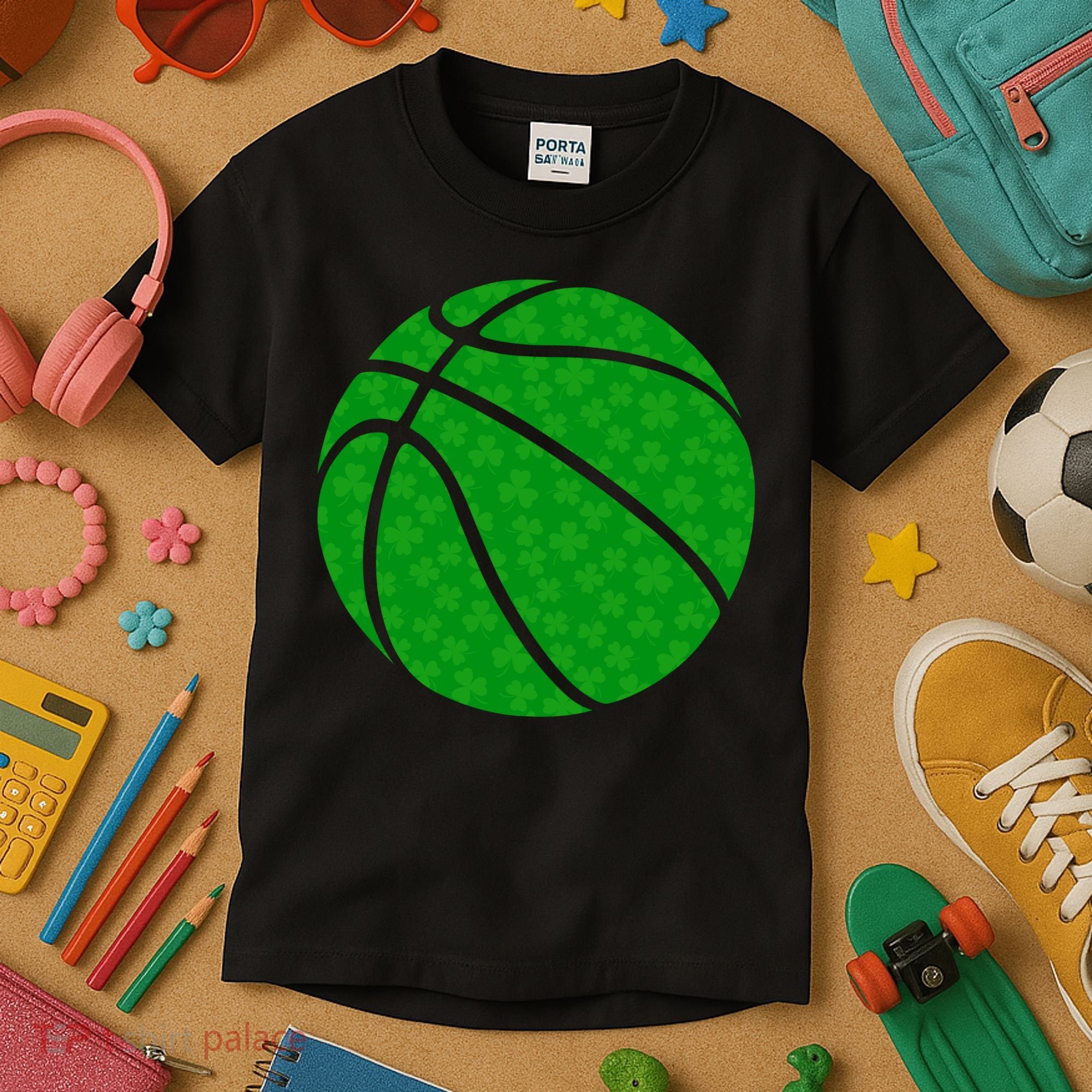Irish Basketball Shamrock Clover Kids T-Shirt