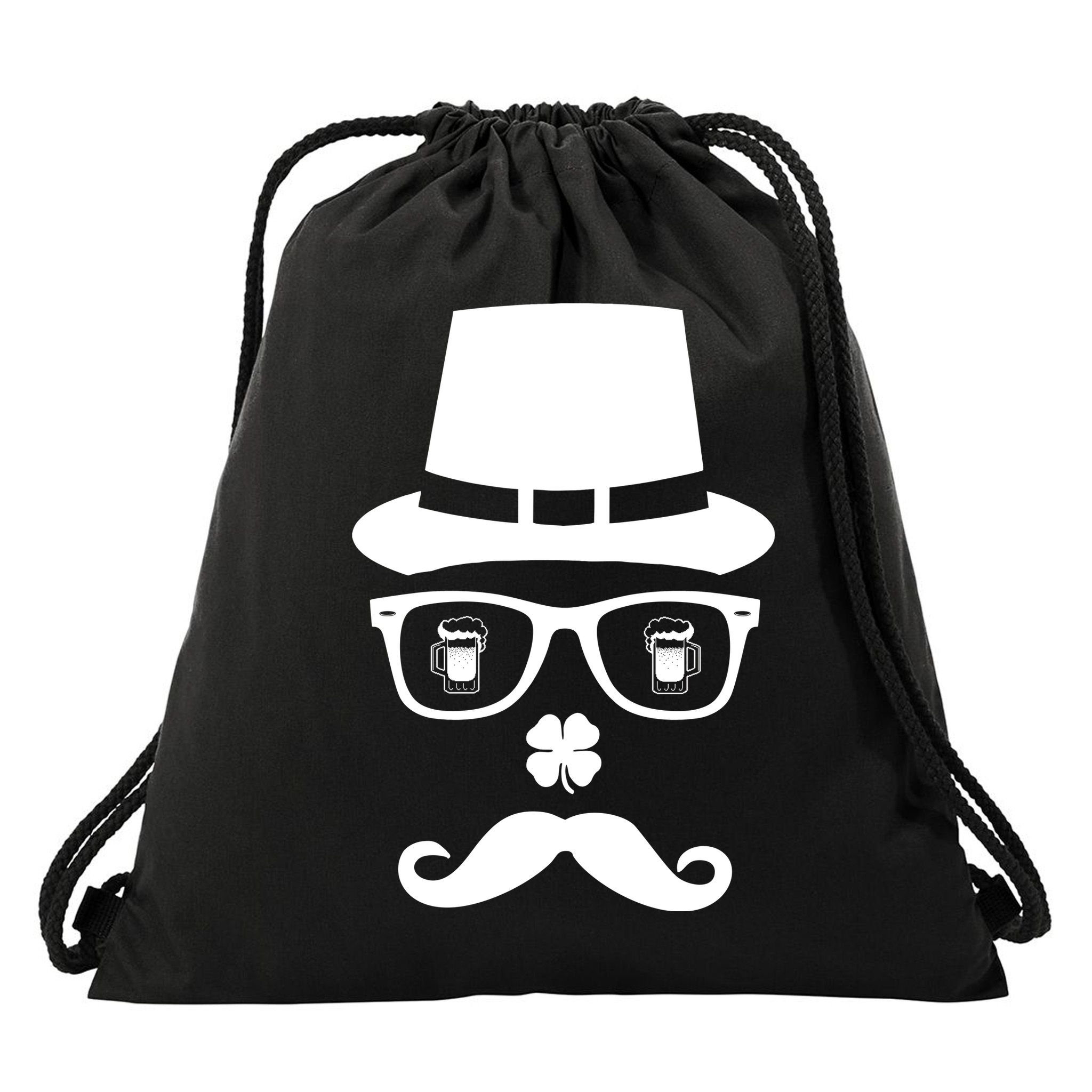 Irish Beer Mustache St. Patrick's Day Face Drawstring Bag