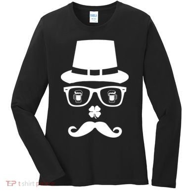Irish Beer Mustache St. Patrick's Day Face Women's Long Sleeve Shirt