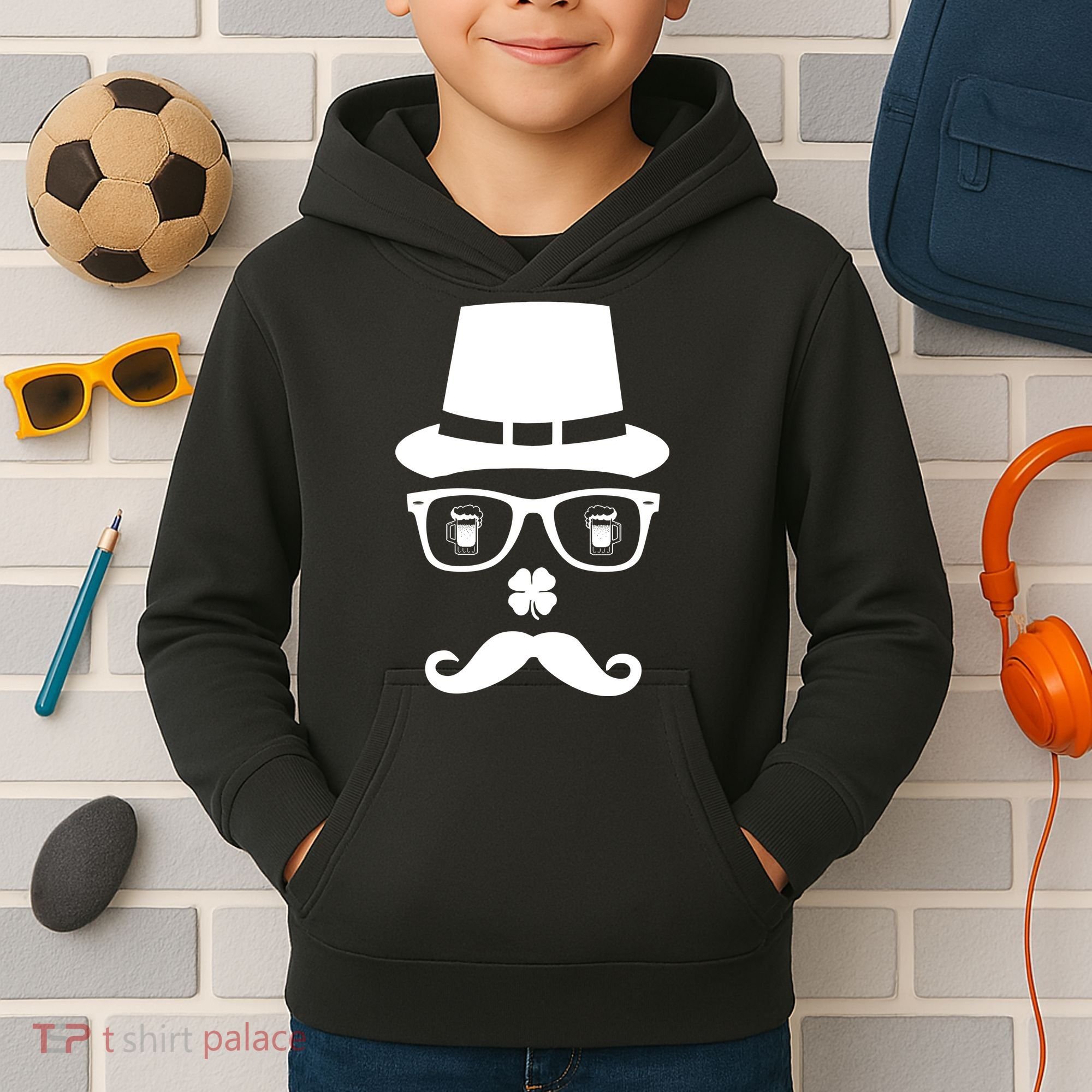 Irish Beer Mustache St. Patrick's Day Face Kids Hoodie