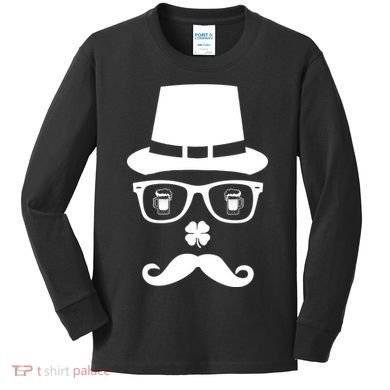 Irish Beer Mustache St. Patrick's Day Face Kids Long Sleeve Shirt