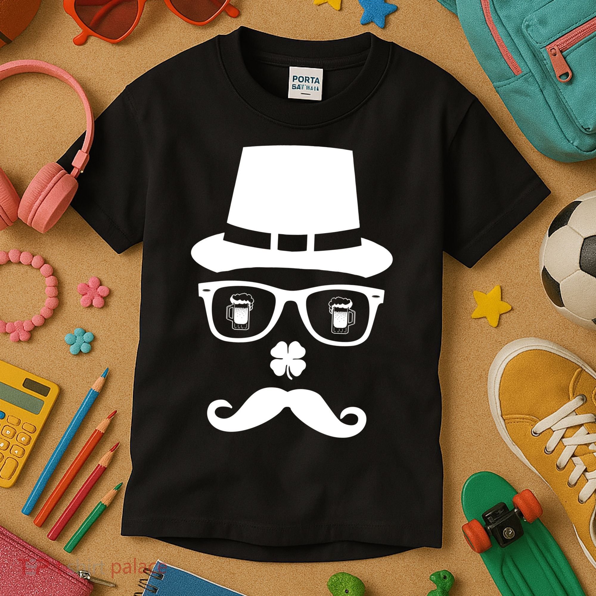 Irish Beer Mustache St. Patrick's Day Face Kids T-Shirt