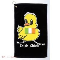 Irish Chick Cute Chicken With Flag Golf Towel thumb 0