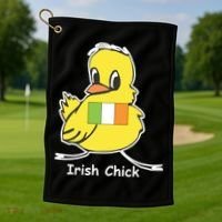 Irish Chick Cute Chicken With Flag Golf Towel thumb 1