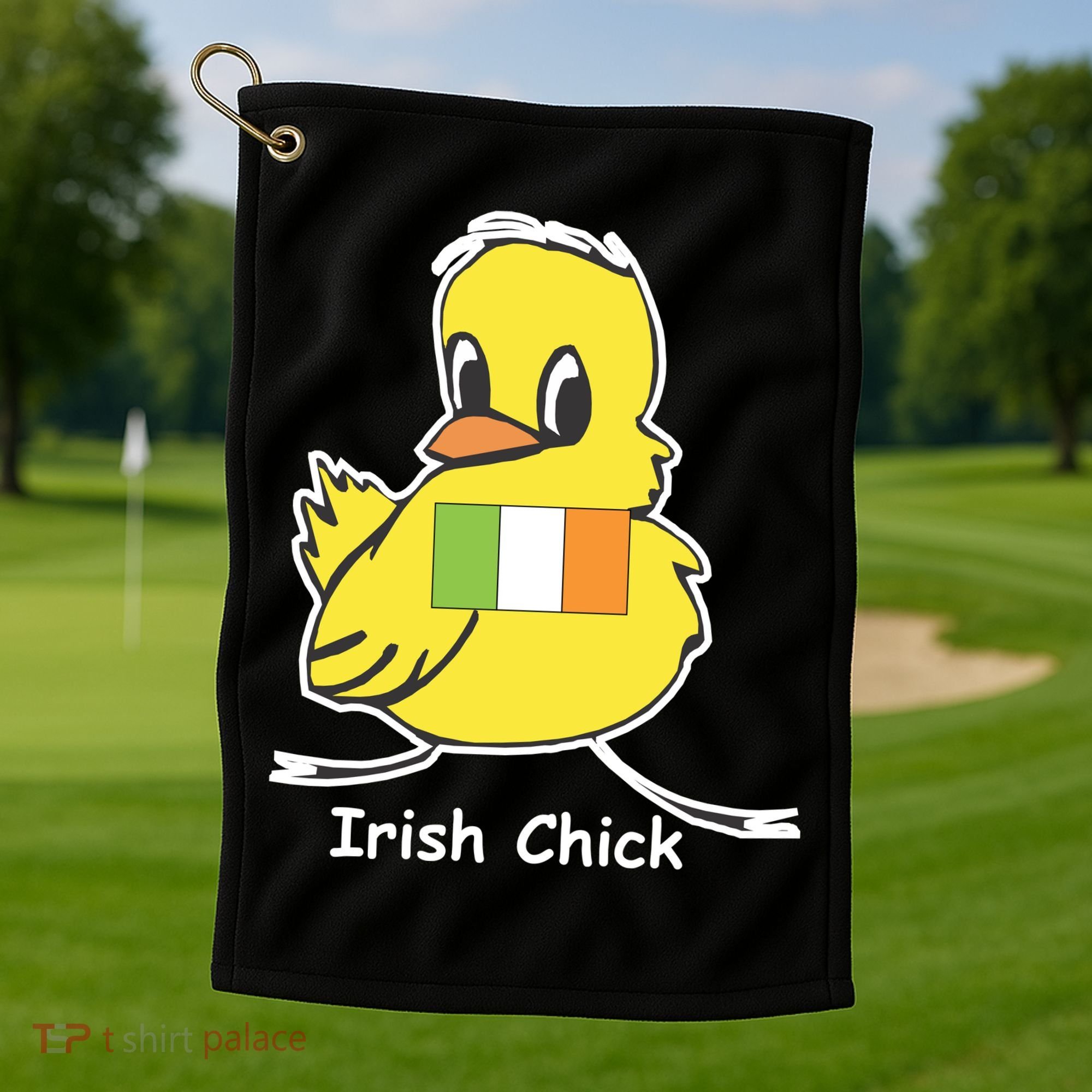 Irish Chick Cute Chicken With Flag Golf Towel