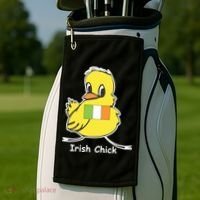 Irish Chick Cute Chicken With Flag Golf Towel thumb 2
