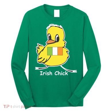 Irish Chick Cute Chicken With Flag Long Sleeve Shirt