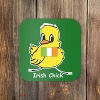 Irish Chick Cute Chicken With Flag Coaster thumb 0