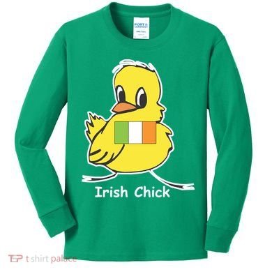 Irish Chick Cute Chicken With Flag Kids Long Sleeve Shirt