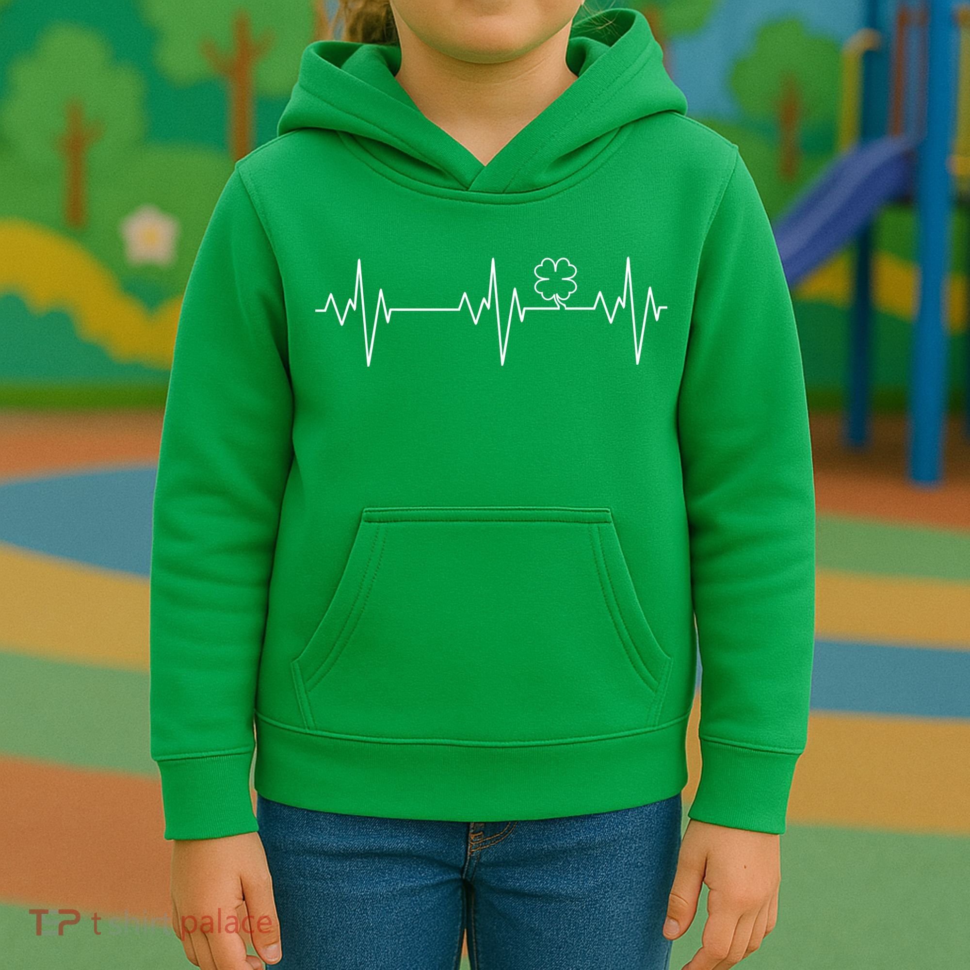 Irish Clover Heartbeat Funny St. Patrick's Day Kids Hoodie