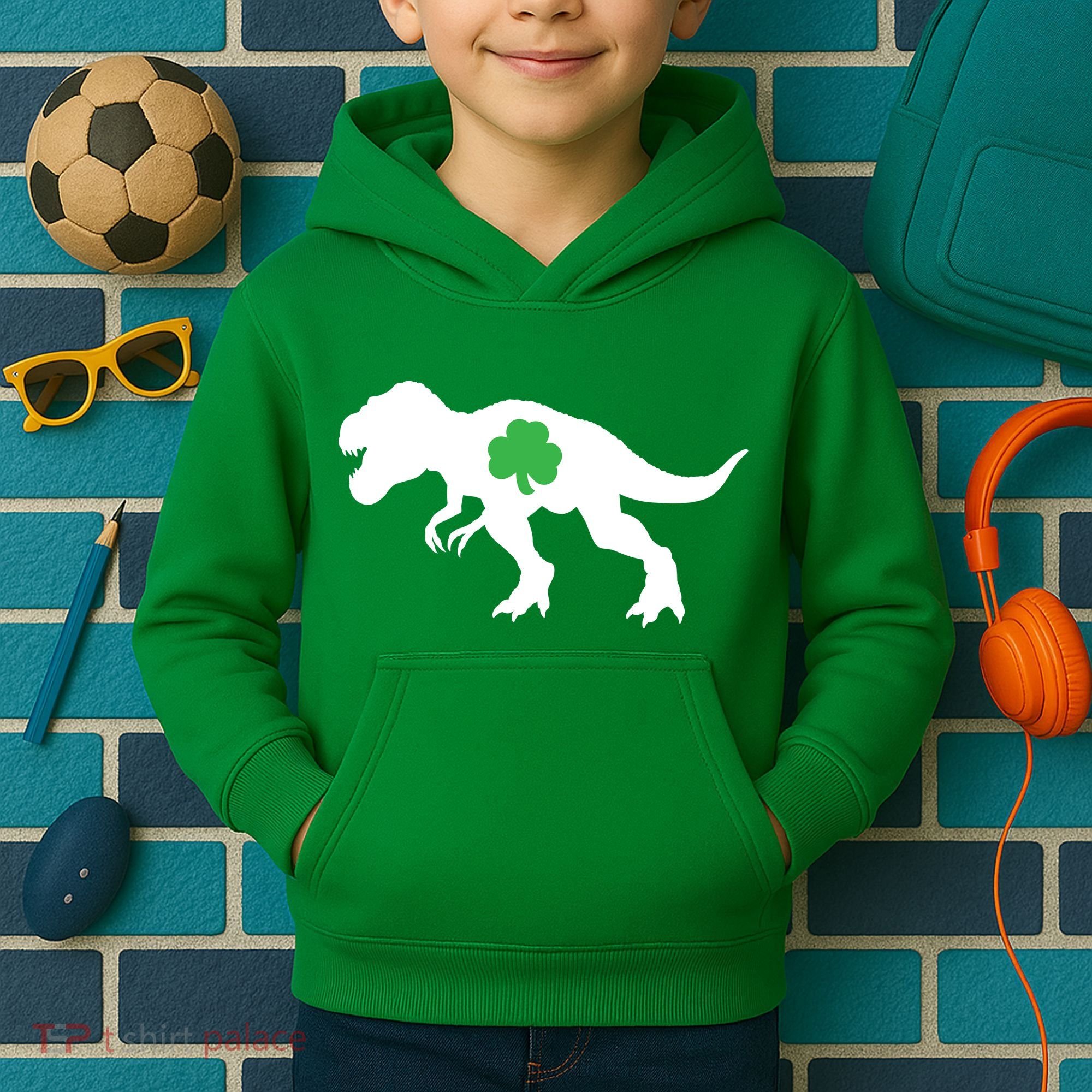 Irish Clover T-Rex Kids Hoodie