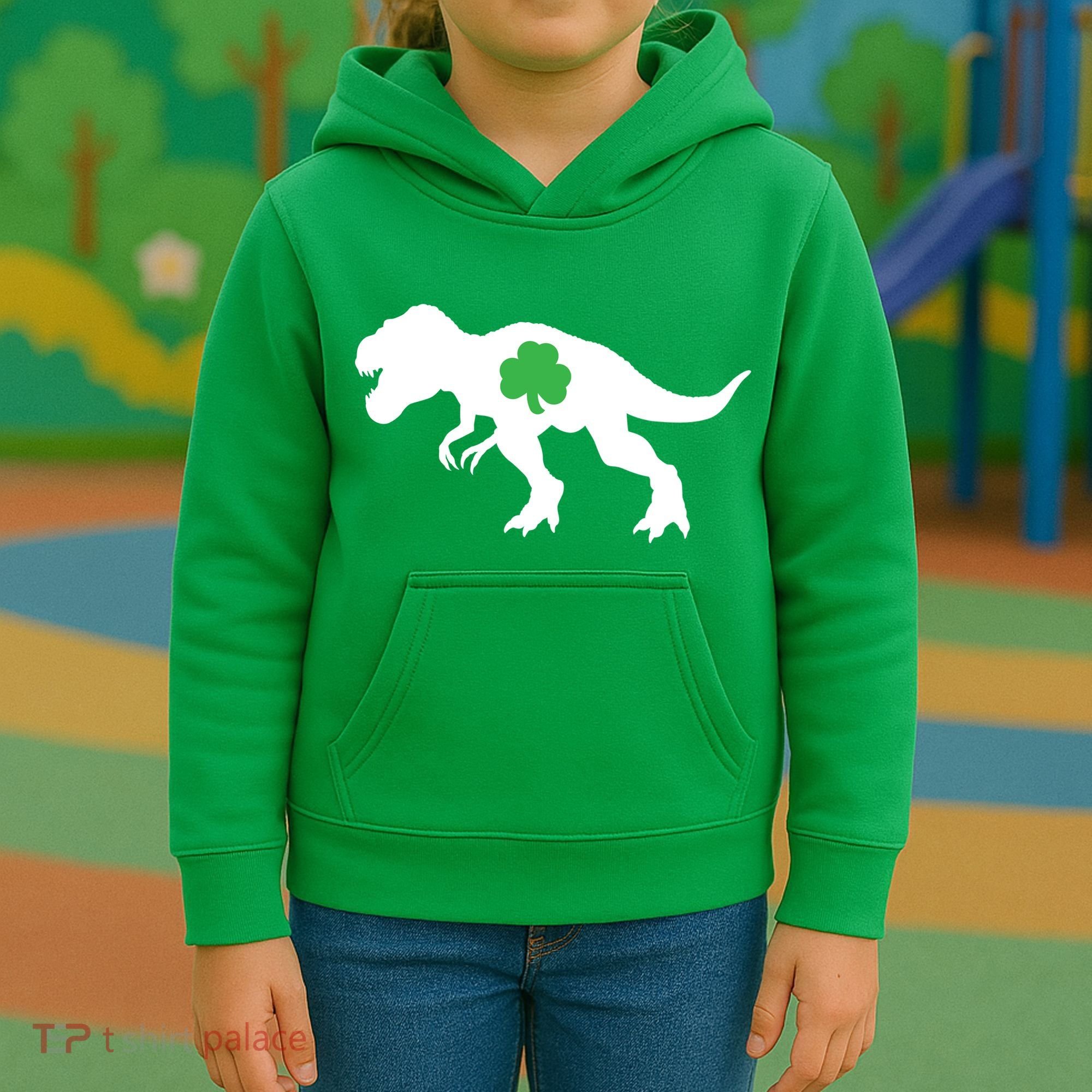 Irish Clover T-Rex Kids Hoodie