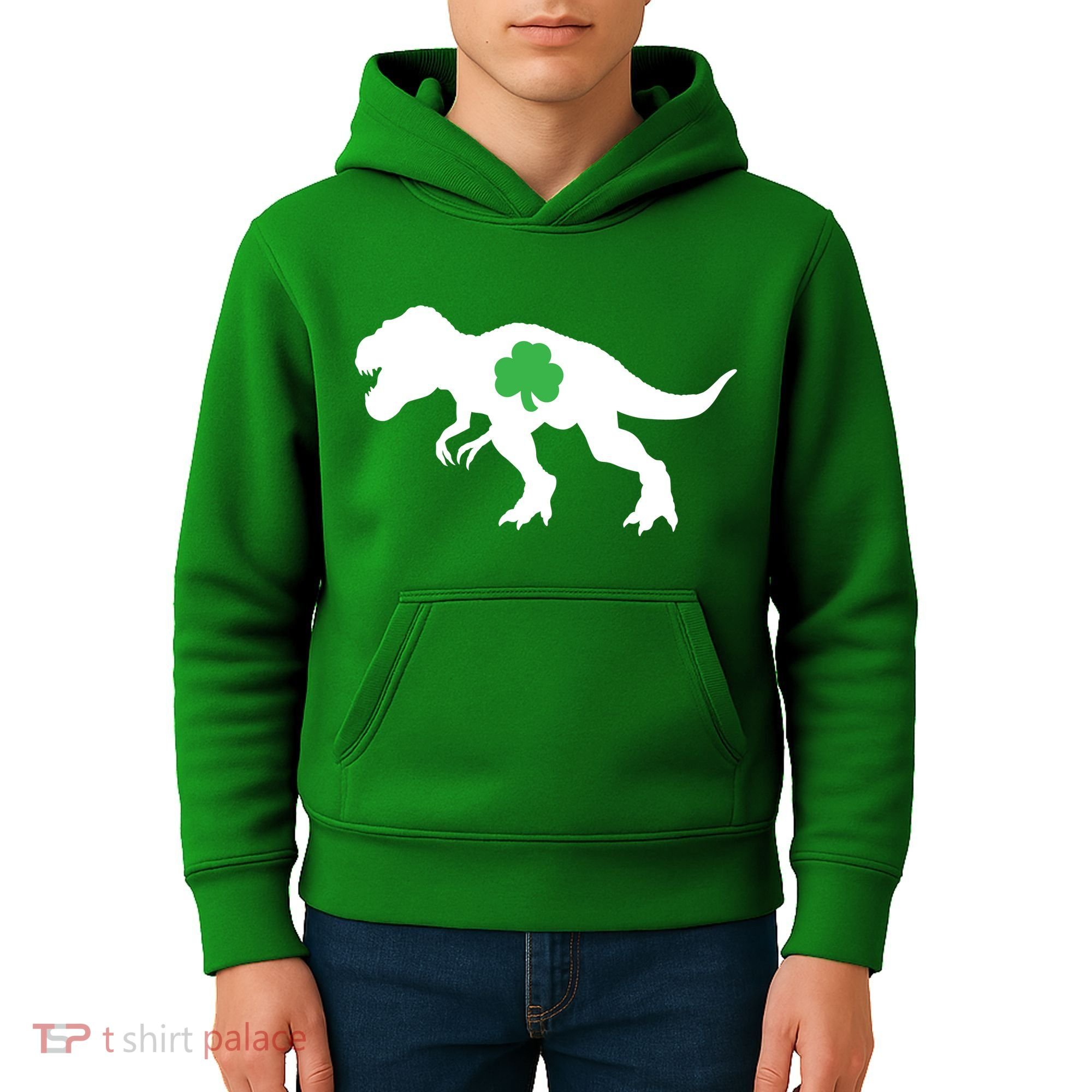 Irish Clover T-Rex Kids Hoodie