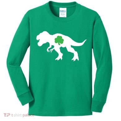 Irish Clover T-Rex Kids Long Sleeve Shirt