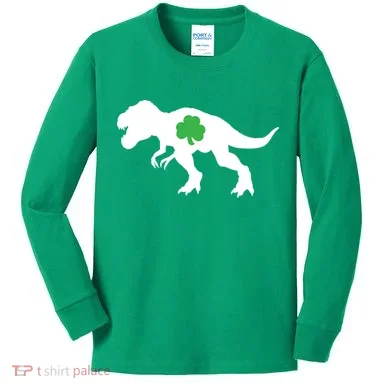 Irish Clover T-Rex Kids Long Sleeve Shirt