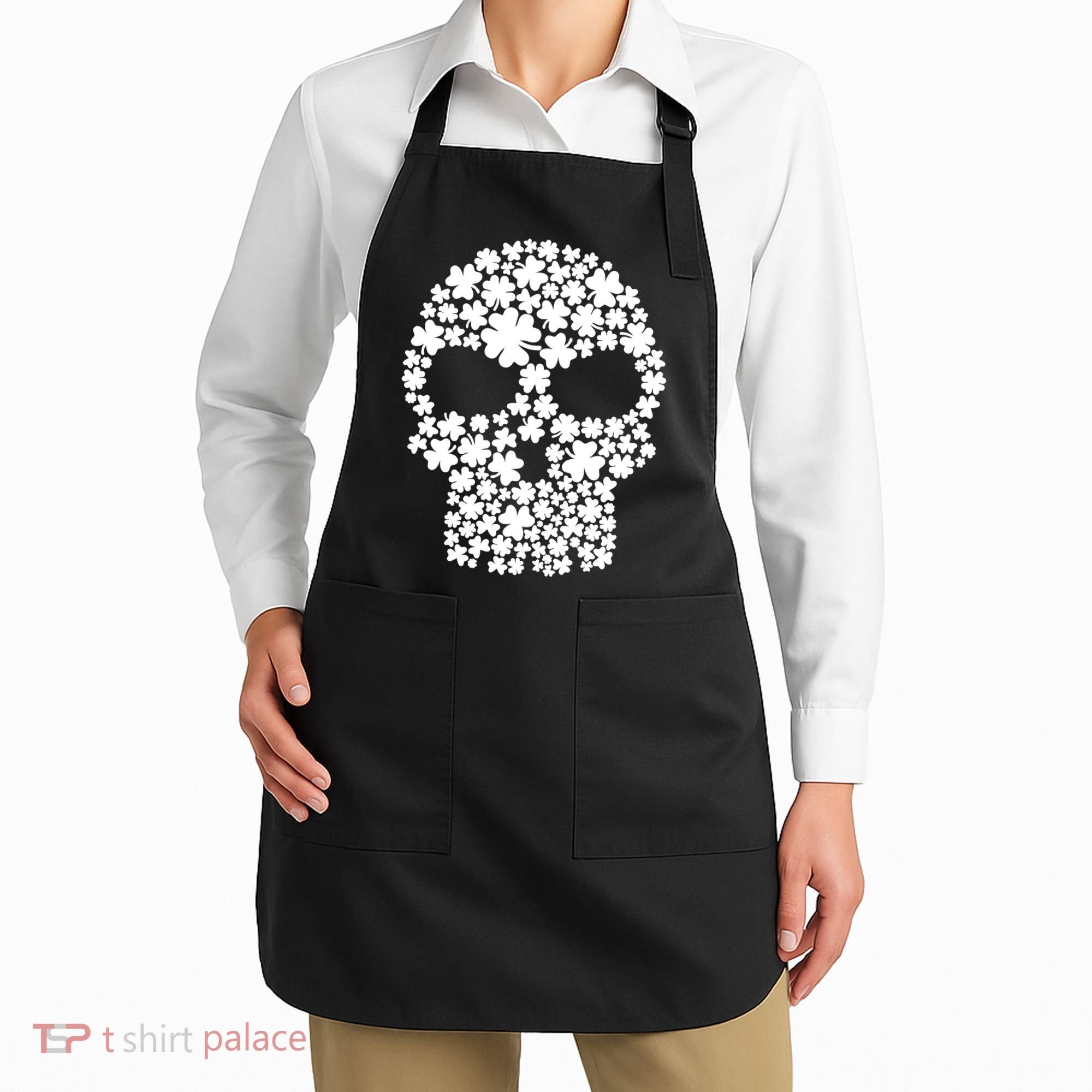 Irish Clovers St. Patrick's Day Skull Apron