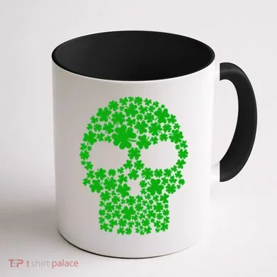 Irish Clovers St. Patrick's Day Skull Coffee Mug back