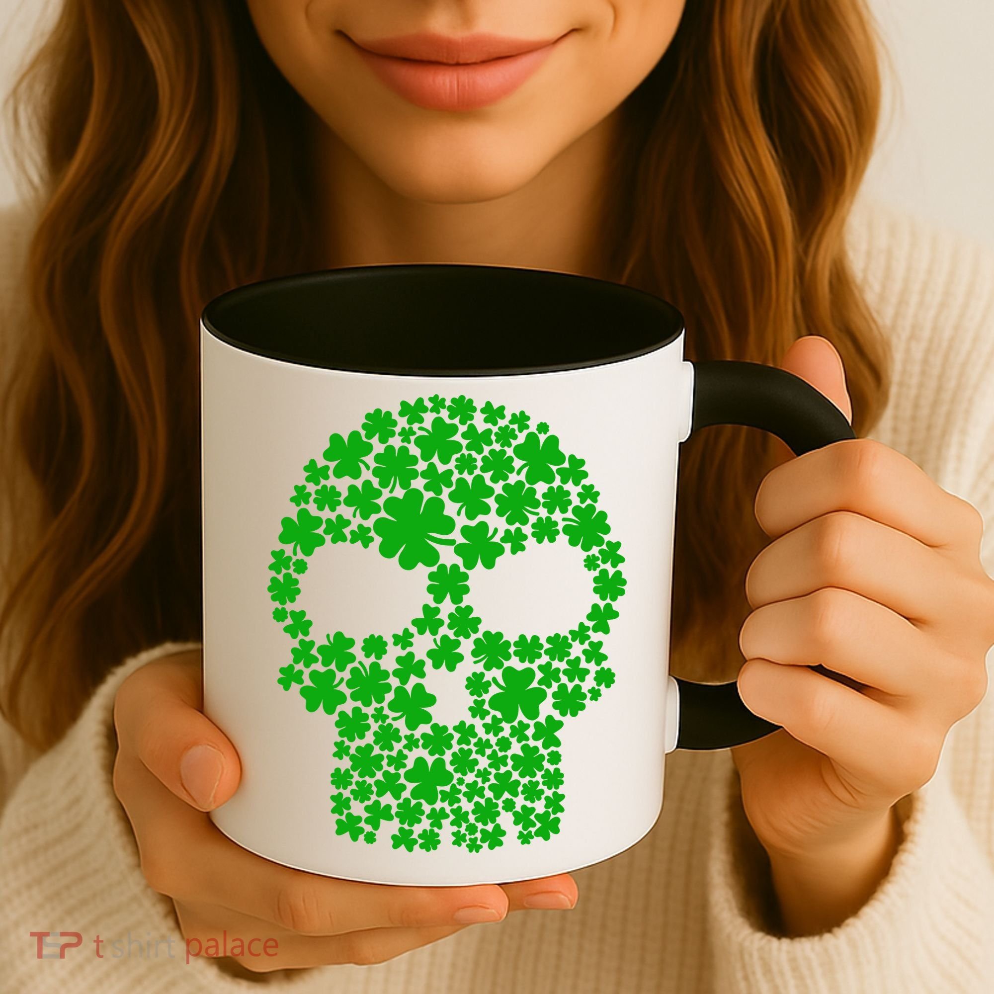 Irish Clovers St. Patrick's Day Skull Coffee Mug