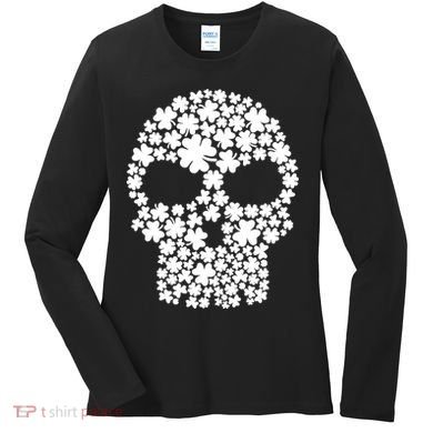 Irish Clovers St. Patrick's Day Skull Women's Long Sleeve Shirt