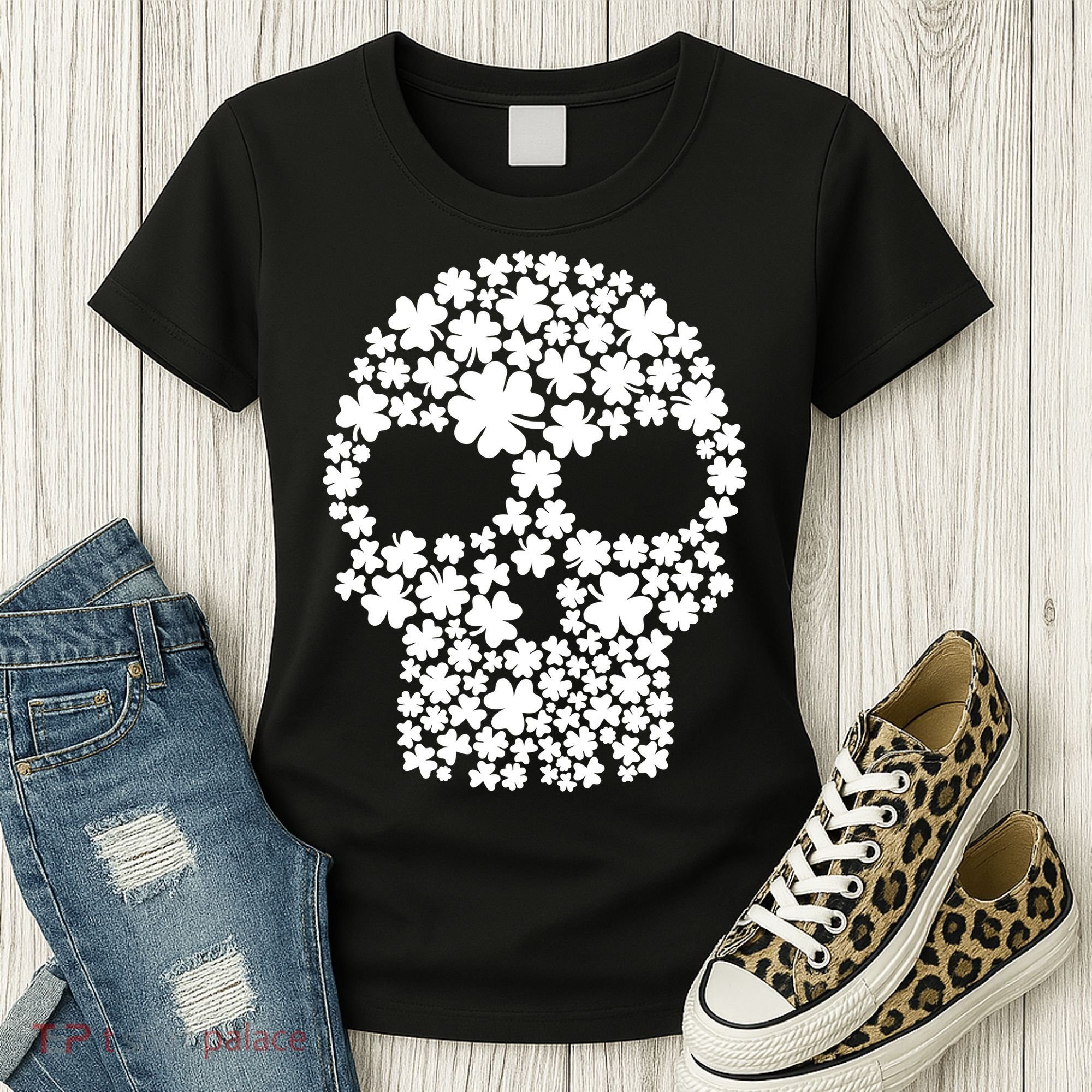 Irish Clovers St. Patrick's Day Skull Women's T-Shirt