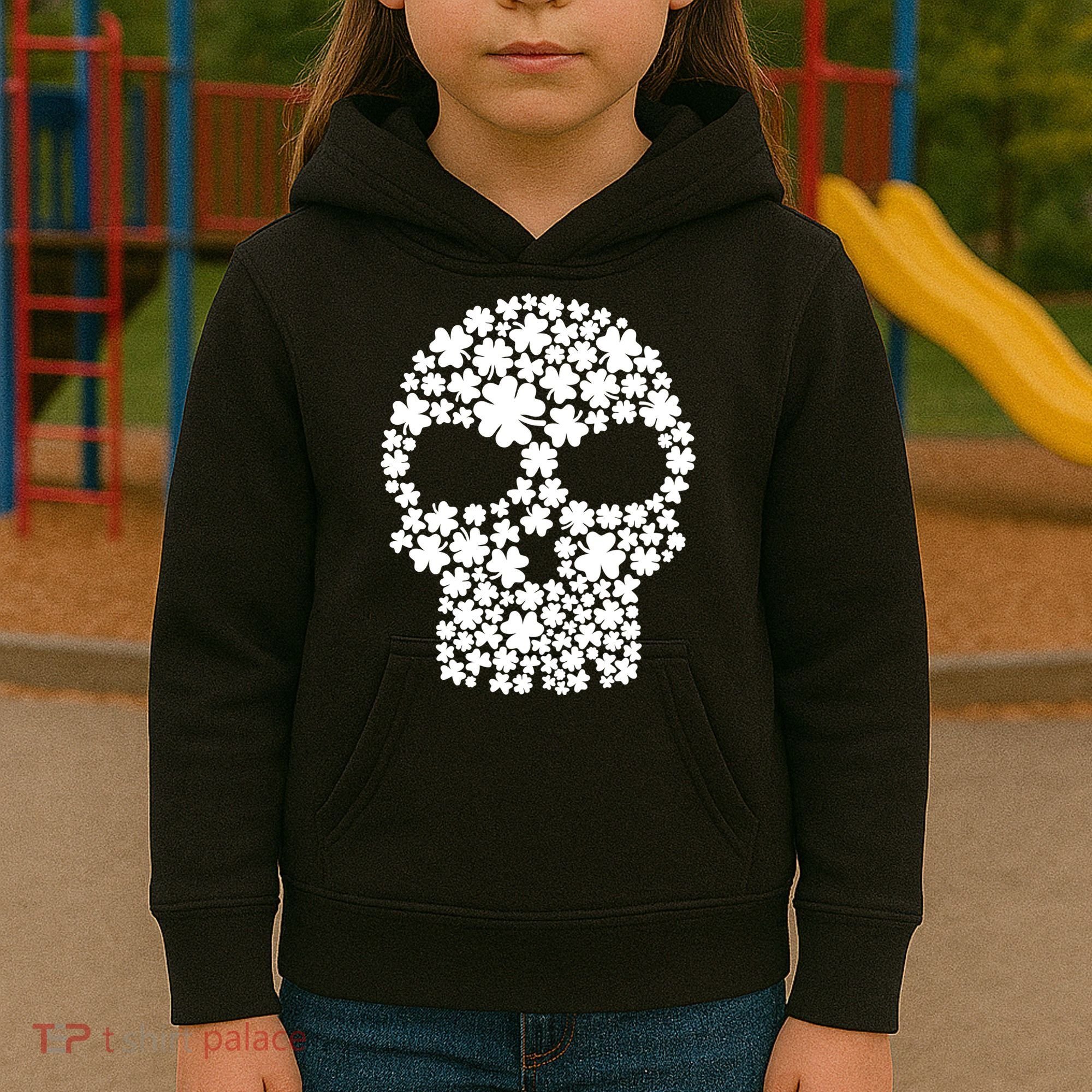 Irish Clovers St. Patrick's Day Skull Kids Hoodie