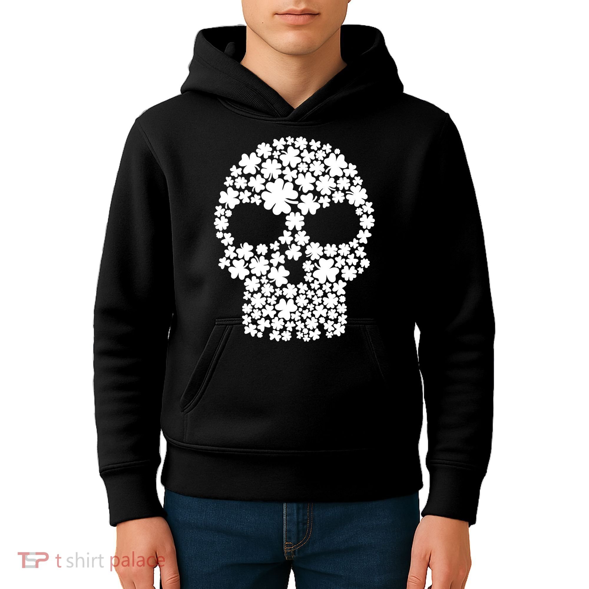 Irish Clovers St. Patrick's Day Skull Kids Hoodie