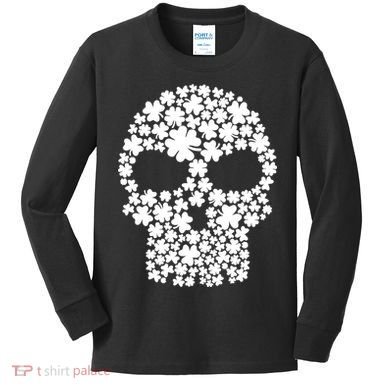 Irish Clovers St. Patrick's Day Skull Kids Long Sleeve Shirt