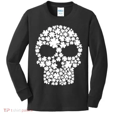 Irish Clovers St. Patrick's Day Skull Kids Long Sleeve Shirt