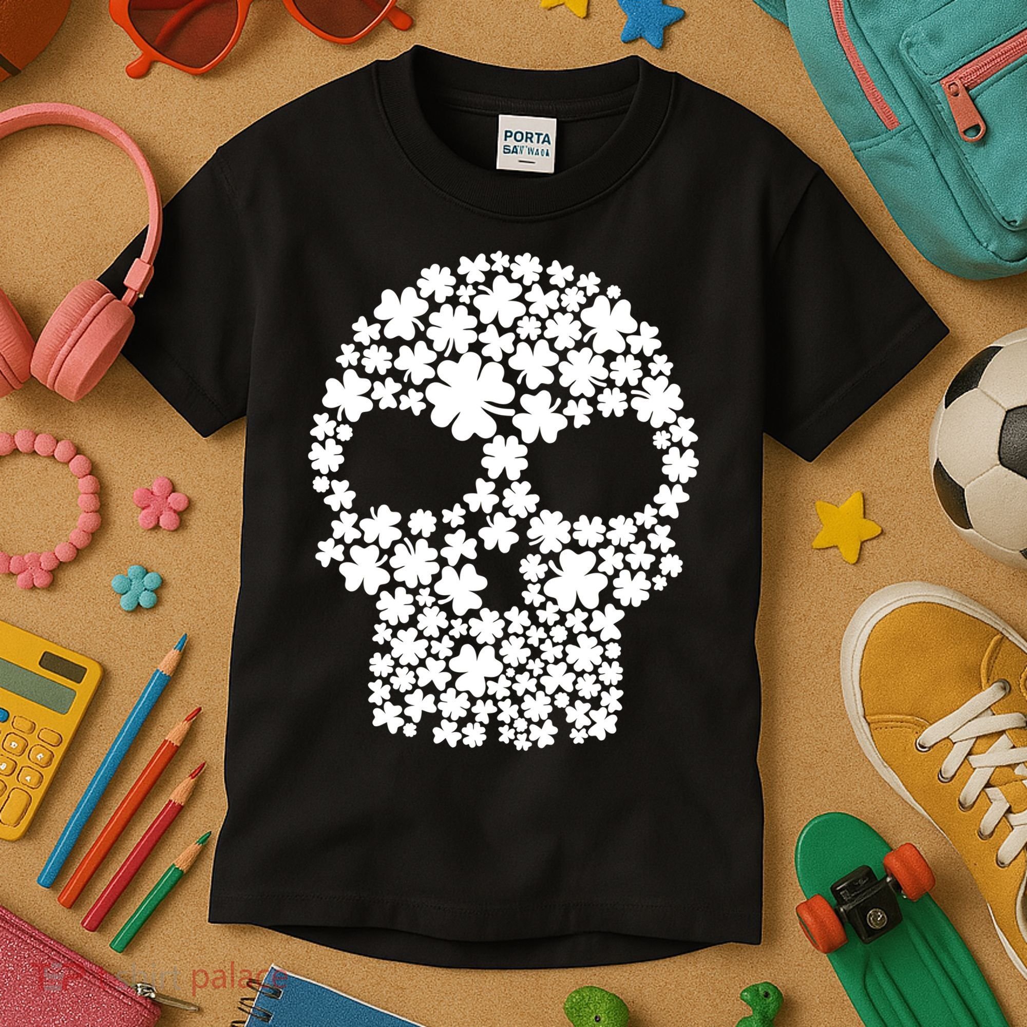Irish Clovers St. Patrick's Day Skull Kids T-Shirt