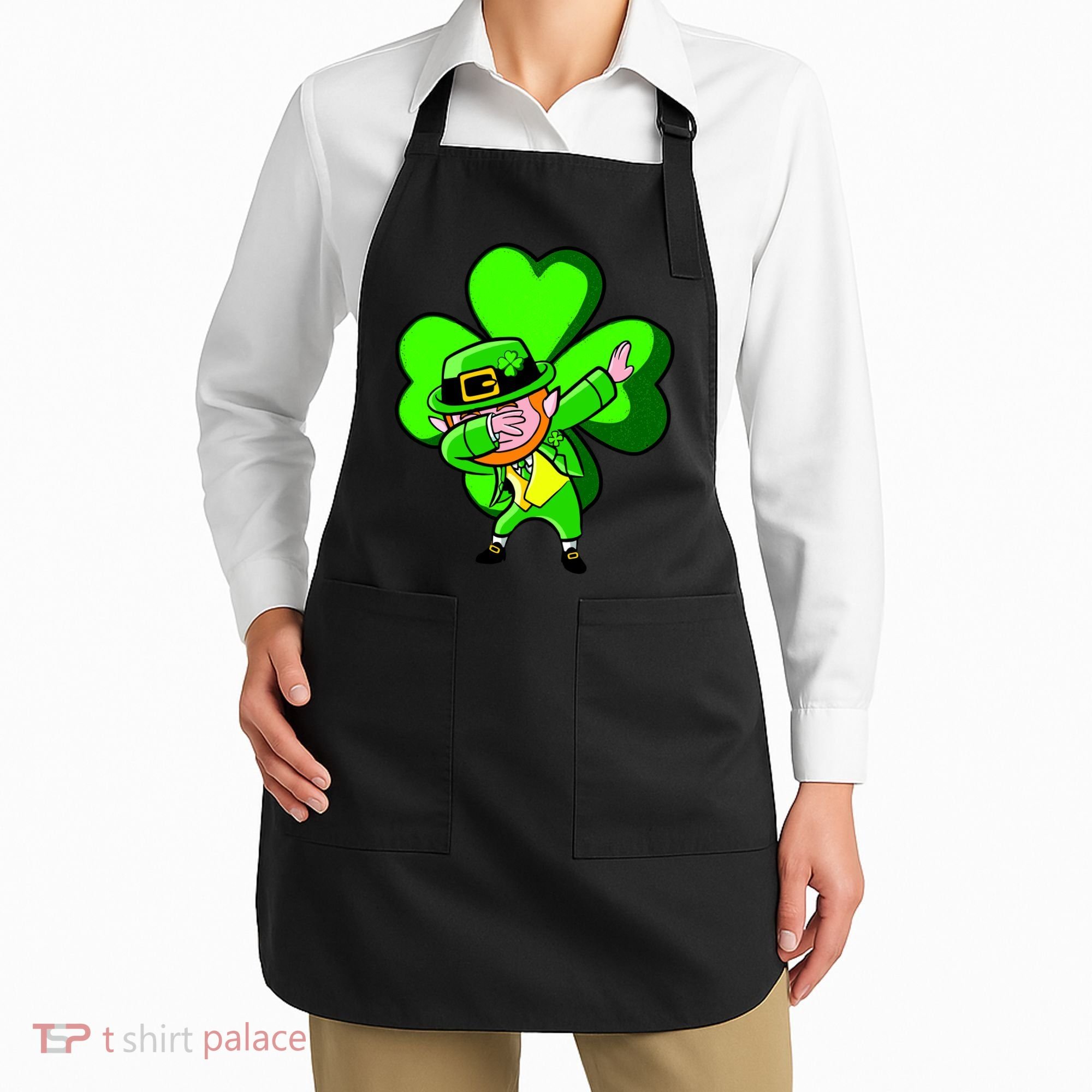 Irish Dabbing Leprechaun Clover Apron