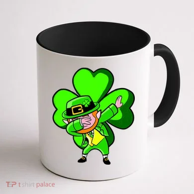 Irish Dabbing Leprechaun Clover Coffee Mug back