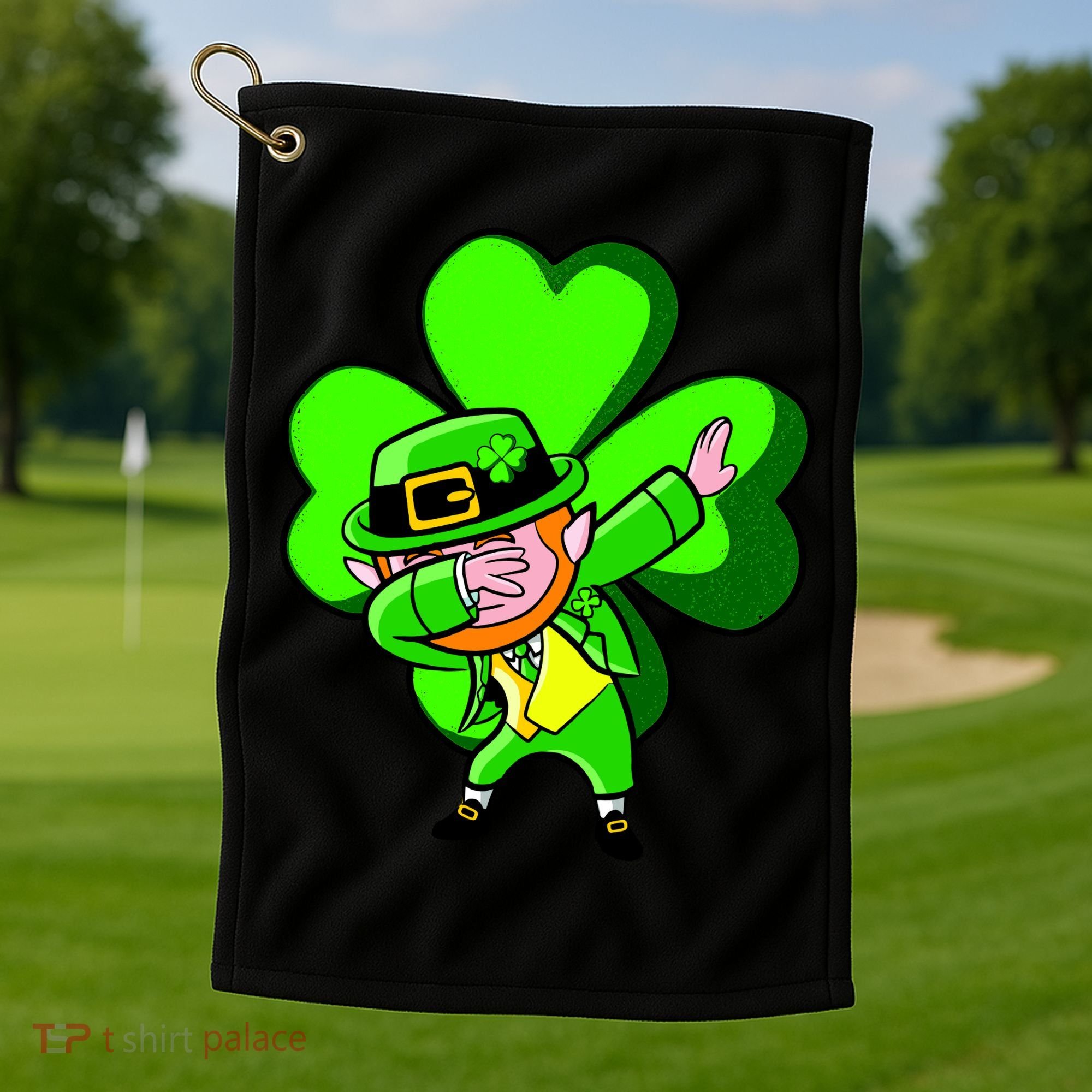 Irish Dabbing Leprechaun Clover Golf Towel