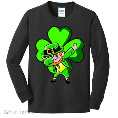 Irish Dabbing Leprechaun Clover Kids Long Sleeve Shirt