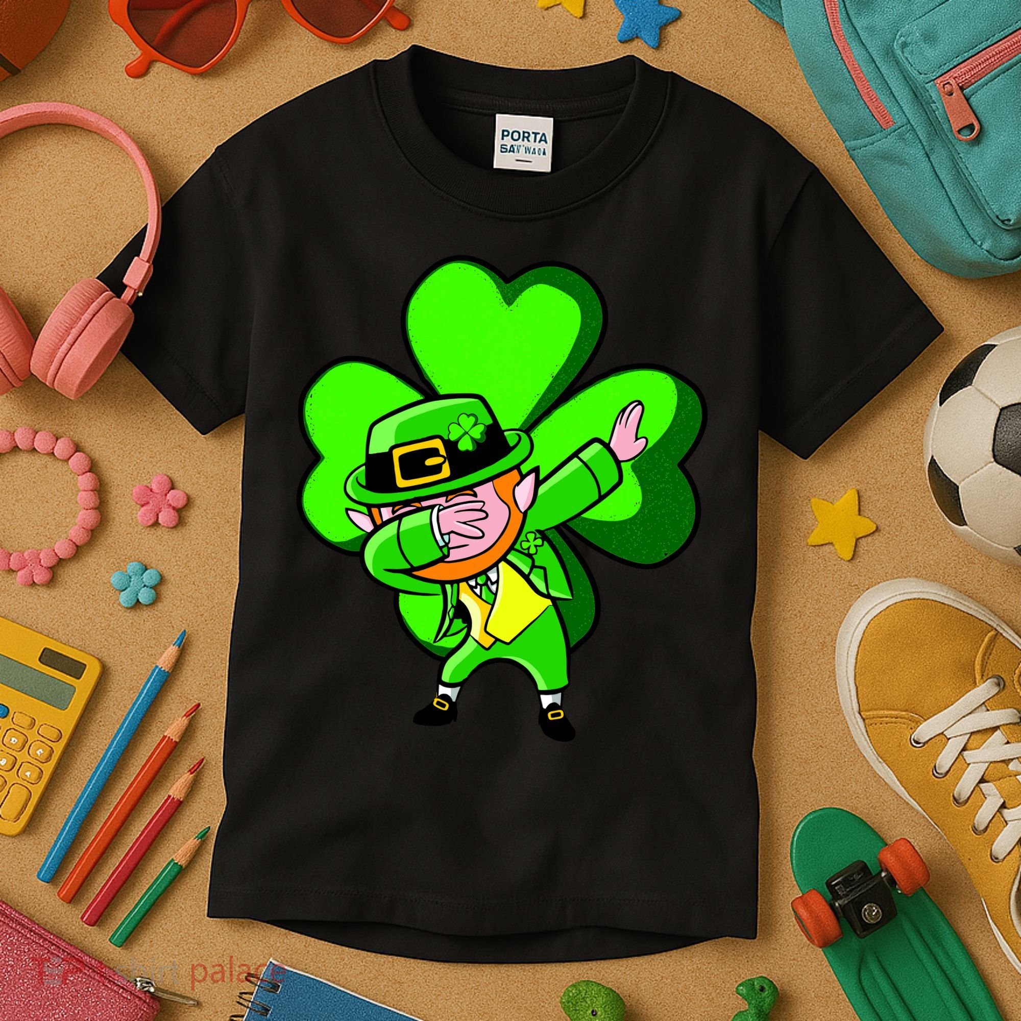 Irish Dabbing Leprechaun Clover Kids T-Shirt
