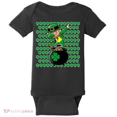 Irish Dabbing Leprechaun Shamrocks Funny Dab St. Patrick's Day Baby Bodysuit
