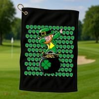 Irish Dabbing Leprechaun Shamrocks Funny Dab St. Patrick's Day Golf Towel thumb 1
