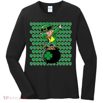 Irish Dabbing Leprechaun Shamrocks Funny Dab St. Patrick's Day Women's Long Sleeve Shirt