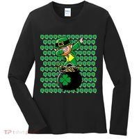 Irish Dabbing Leprechaun Shamrocks Funny Dab St. Patrick's Day Women's Long Sleeve Shirt thumb 0