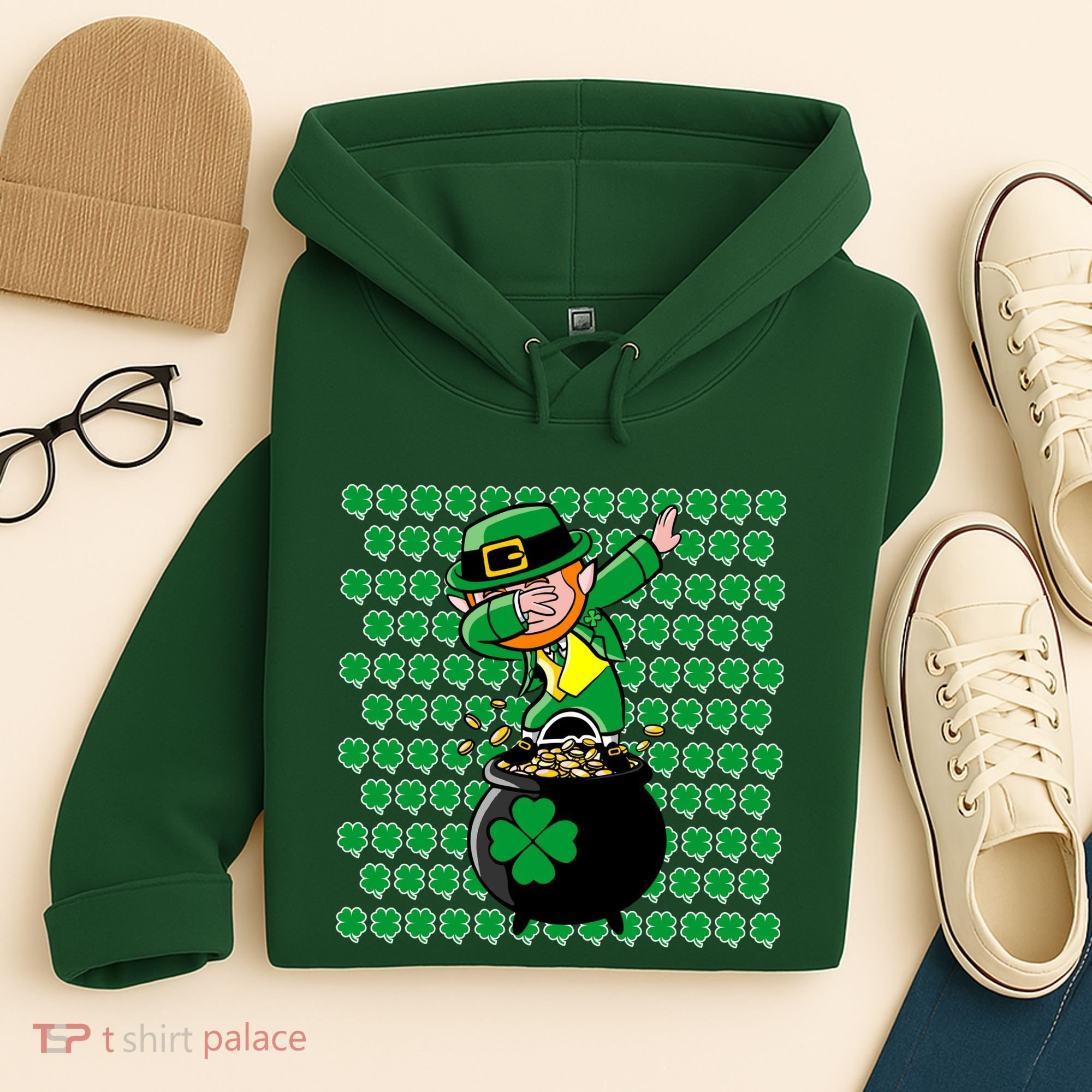 Irish Dabbing Leprechaun Shamrocks Funny Dab St. Patrick's Day Hoodie